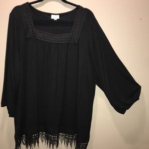 Lace Hemmed Square Neck Tunic